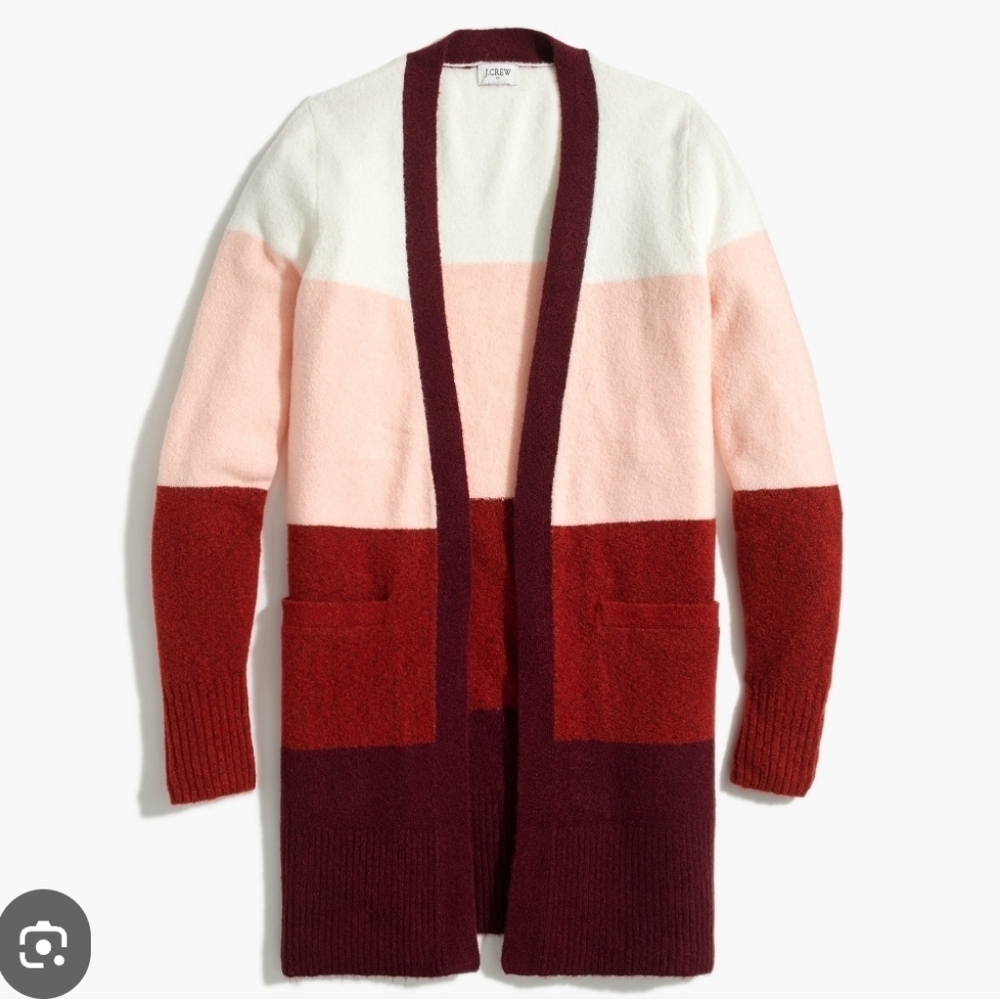 J. Crew Colorblock Pockets Soft Open Front Cardigan Sweater